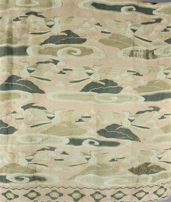 Two Japanese woven silk wall hangings, late 19th century,